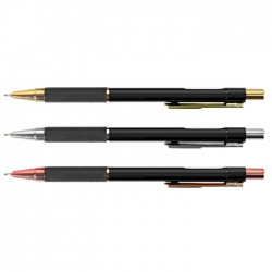 Ручка автоматическая  синяя Darvish Cr-45 корпус черный с зол./серебр./роз.зол. с резиновым держателем, арт.DV-12810