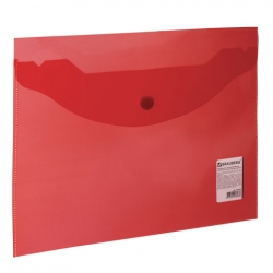 Папка-конверт на кнопке  А5, прозрачная, красная, 0,18 мм, BRAUBERG, арт. 224026