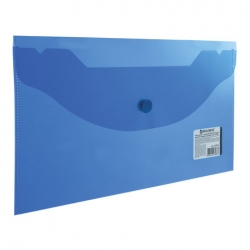 Папка-конверт на кнопке  А5, прозрачная, синяя, 0,18 мм, BRAUBERG, арт. 224027
